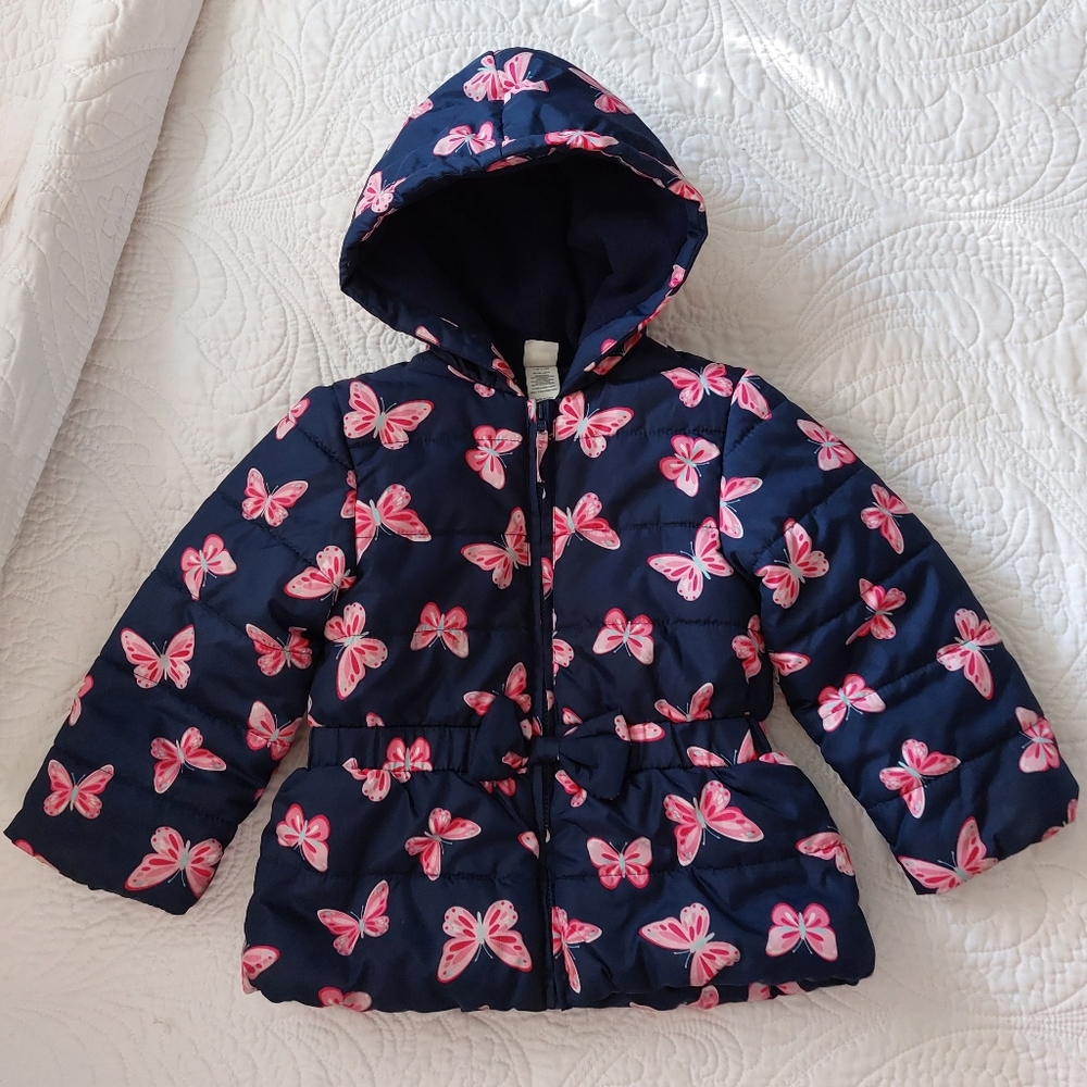 LITTLE ME BUTTERFLIES GIRLS PUFFER HOODIE JACKET